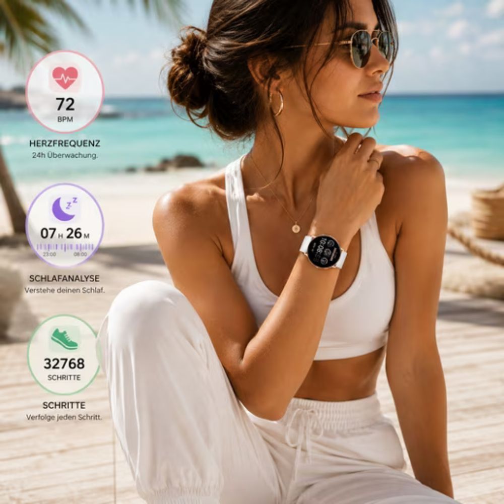 SIONA 2 Damen Smartwatch Roségold Weiß – AMOLED, 7 Tage Akku, IP68 – Bild 4
