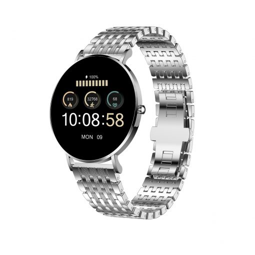 Damen Smartuhr Fitnessuhr rund silber modern