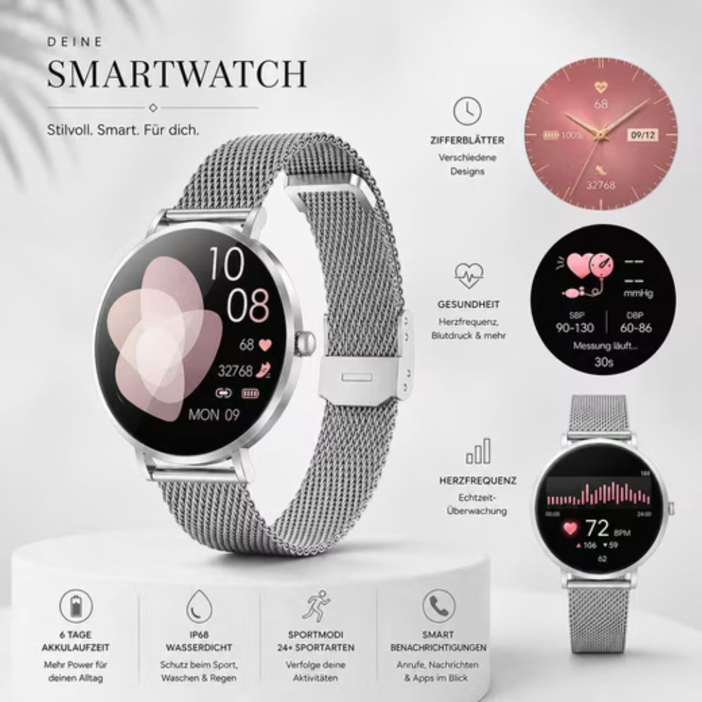 Smartwatch Damen mit Schrittzähler und Pulsmesser