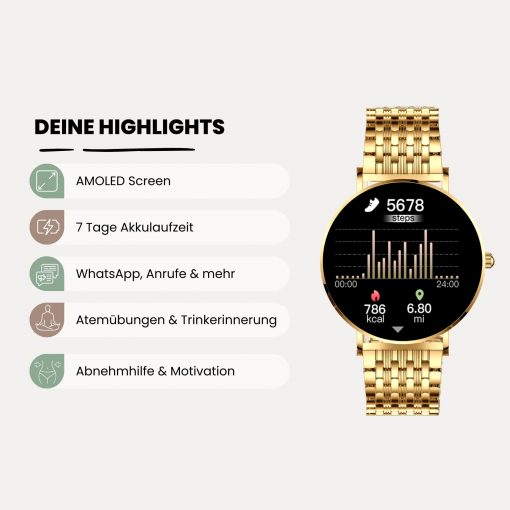 Frauen-Smartwatch-ios-rund-Siona2 gold