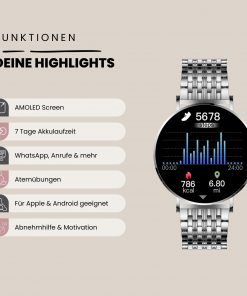 Frauen Smartwatch iOS rund Siona2 Silber