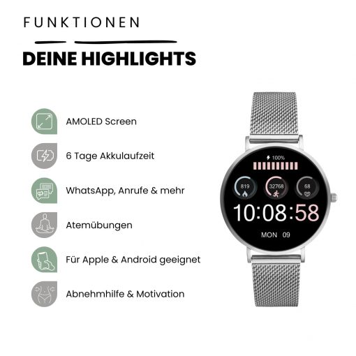 Mini Smartuhr Silber Damen