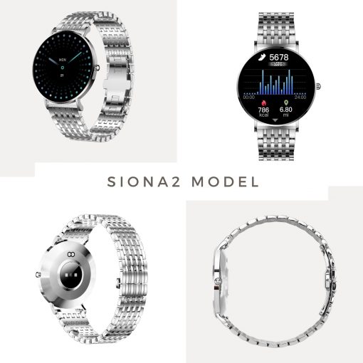 SIONA 2 Elegance Silver Damenuhr mit Kalorientracker und Puls rund - silber