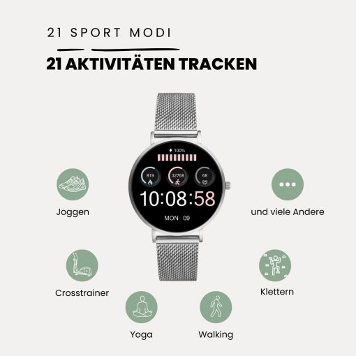 Mini Smartwatch Smartuhr Silber Frauen