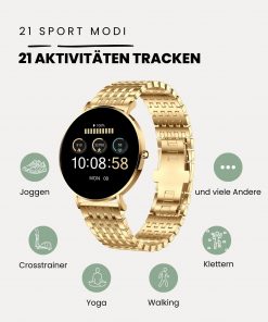 XCOAST 570479-G-Damen Smartwatch gold elegant mit Blutsauerstoff