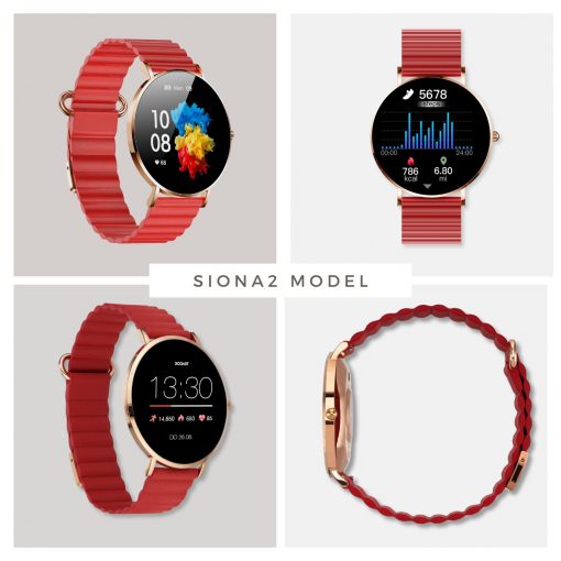 XCOAST 570480-G Damen Smartwatch SIONA2 Echtlederarmband Rot