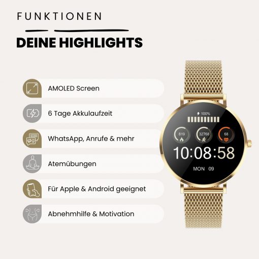 Nano Mini Smartwatch Smartuhr Gold Damen