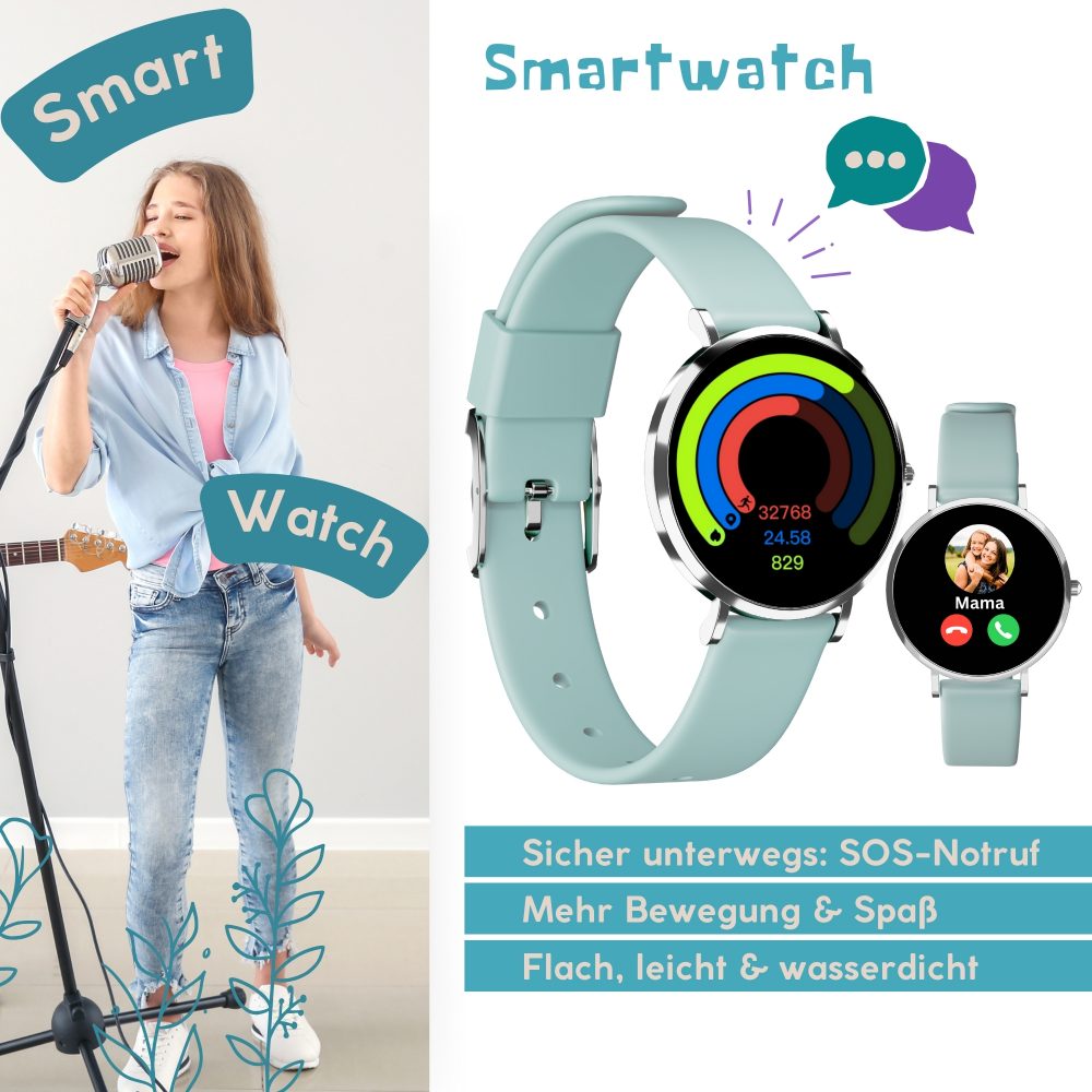 Kinder Smartwatch Mintgrün SOS Taste Sicherheit