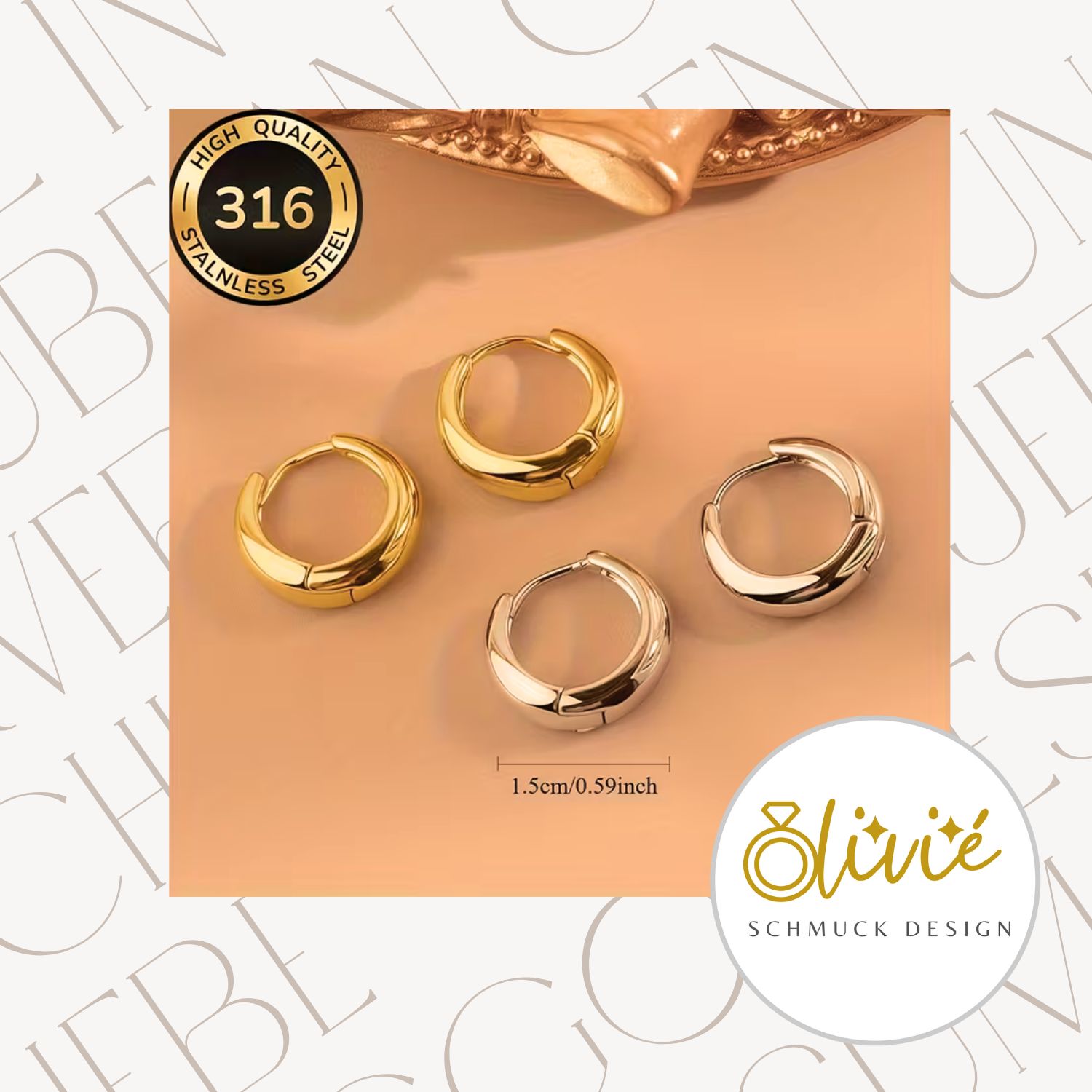 Goldene Damen-Ohrringe aus 316L Edelstahl, 18K vergoldet, hypoallergen & elegant