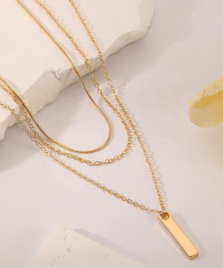Minimalistische Gold Halskette für Damen – Stab Anhänger