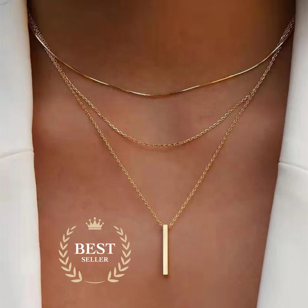 Minimalistische Gold Halskette für Damen – Stab Anhänger