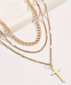 Filigrane Layer Kette Damen mit Kreuz Symbol