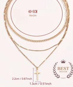 Dreilagige Damen Halskette mit Kreuz Anhänger aus Edelstahl