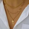 Layering Halskette Damen dreilagig mit Kreuz Anhänger