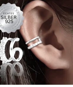 Moderner Ear Cuff Silber geometrisch doppelt Zirkonia