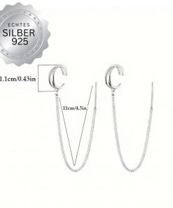 Alternative view of Ear Cuff Kreuz 925 Silber Damen – Ohrring Set ohne Piercing mit Kette & Quaste, hypoallergen
