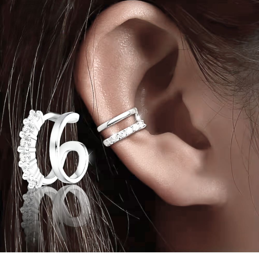 Ear Cuff 925 Sterling Silber ohne Piercing – Geometrischer Ohrschmuck mit Zirkonia, hypoallergen & modern