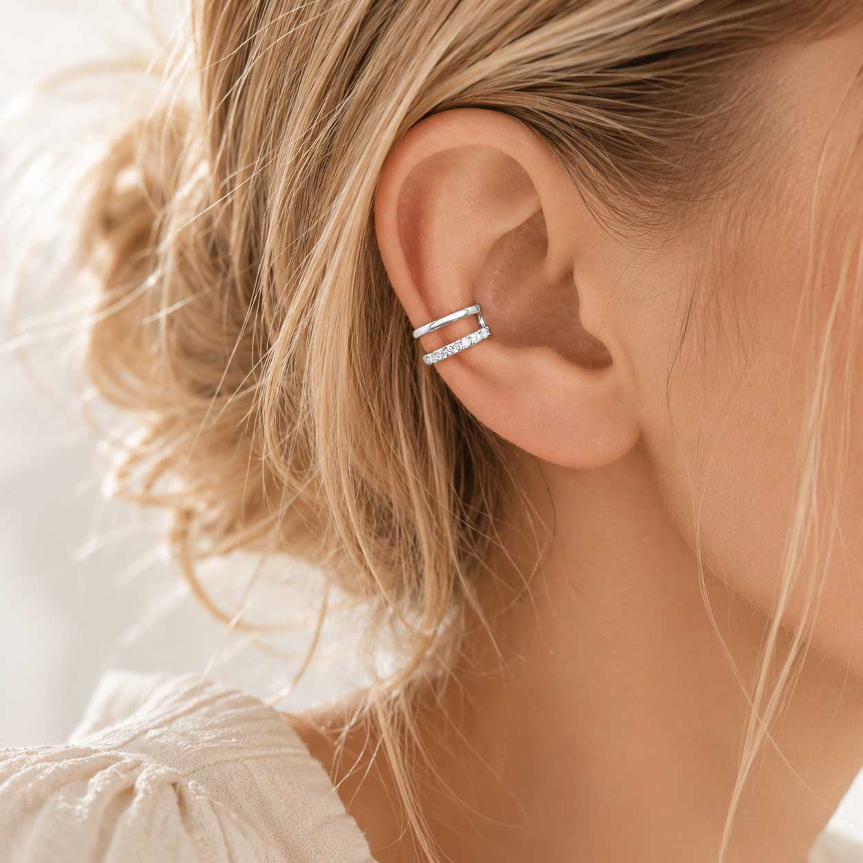 Ear Cuff 925 Sterling Silber ohne Piercing – Geometrischer Ohrschmuck mit Zirkonia, hypoallergen & modern